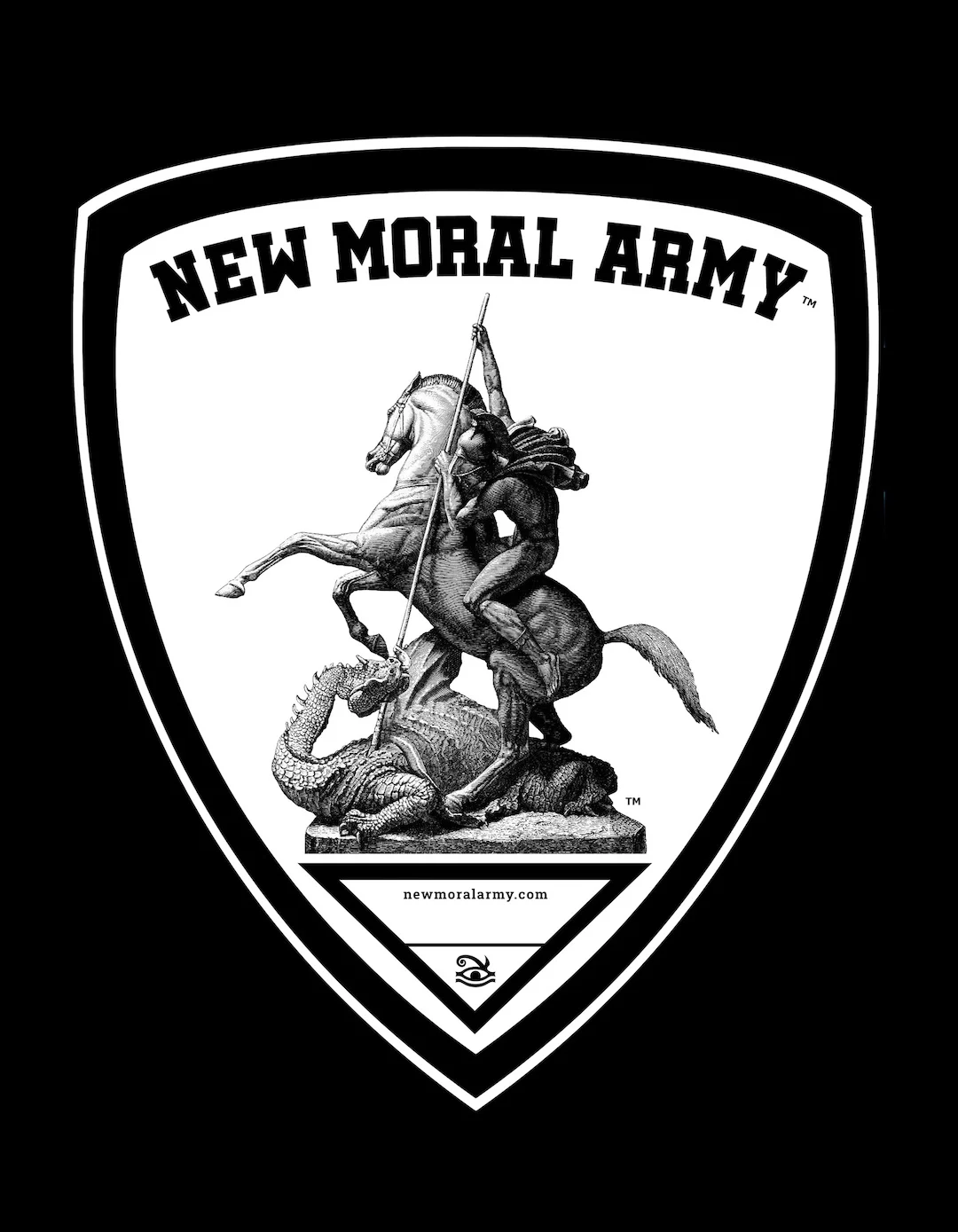 NEW MORAL ARMY™ Saint George & Dragon Shield (White on Black) 1080px JPEG NEW MORAL ARMY™ Saint George & Dragon Shield (White on Black).